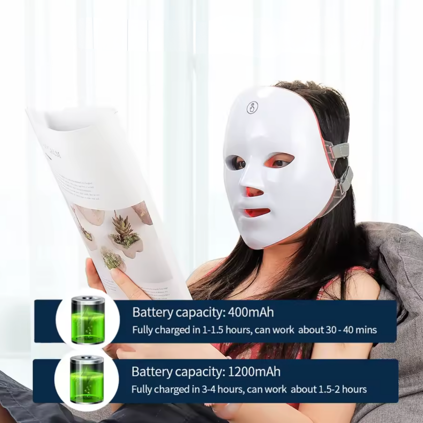 Mascara Facial Led Con Cuello Fotónica 7 Colores