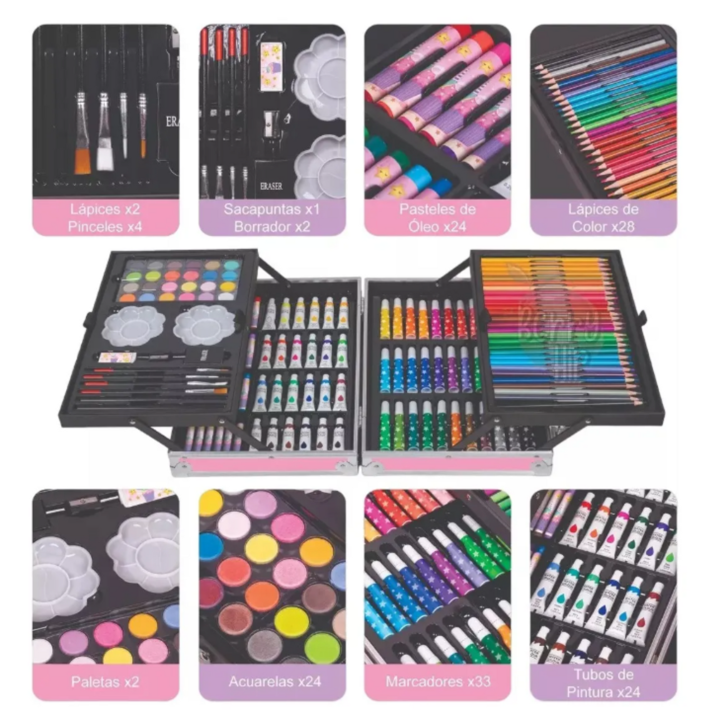 Set Arte Colores Pintura Dibujo Mega Maleta 145 Pcs