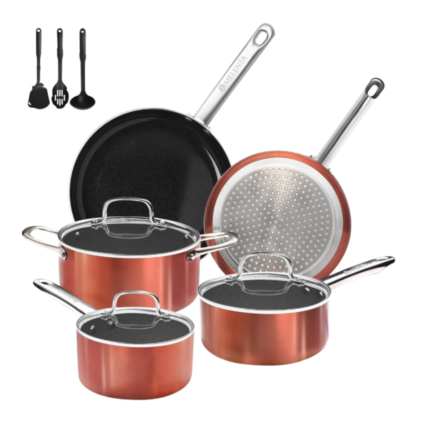 Juego De Ollas Sartenes Y Utensilios De Cocina 11 Pcs
