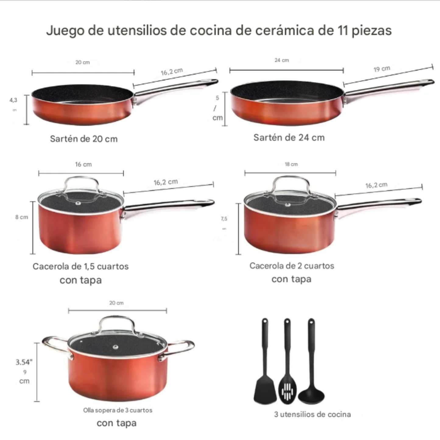Juego De Ollas Sartenes Y Utensilios De Cocina 11 Pcs