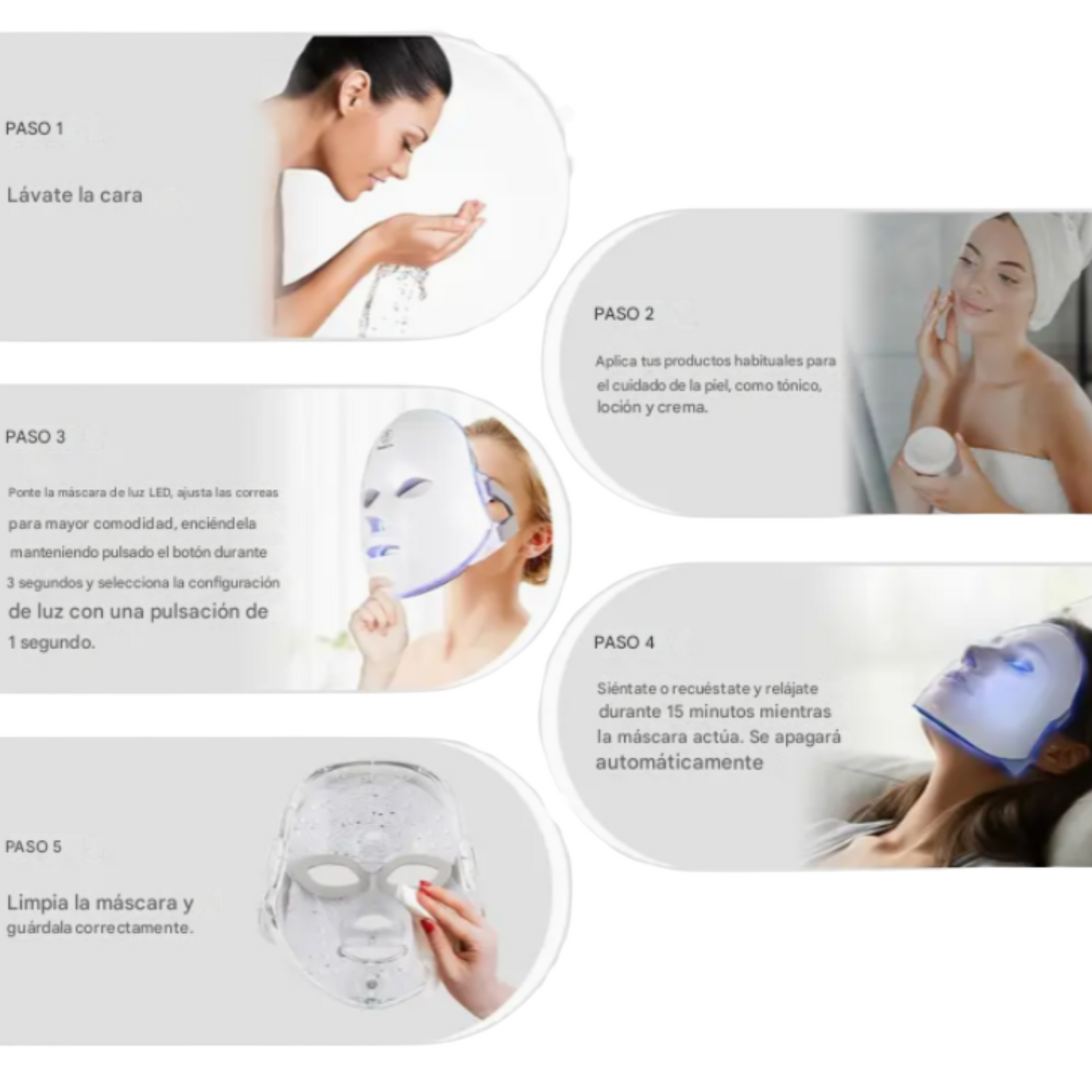 Mascara Facial Led Con Cuello Fotónica 7 Colores