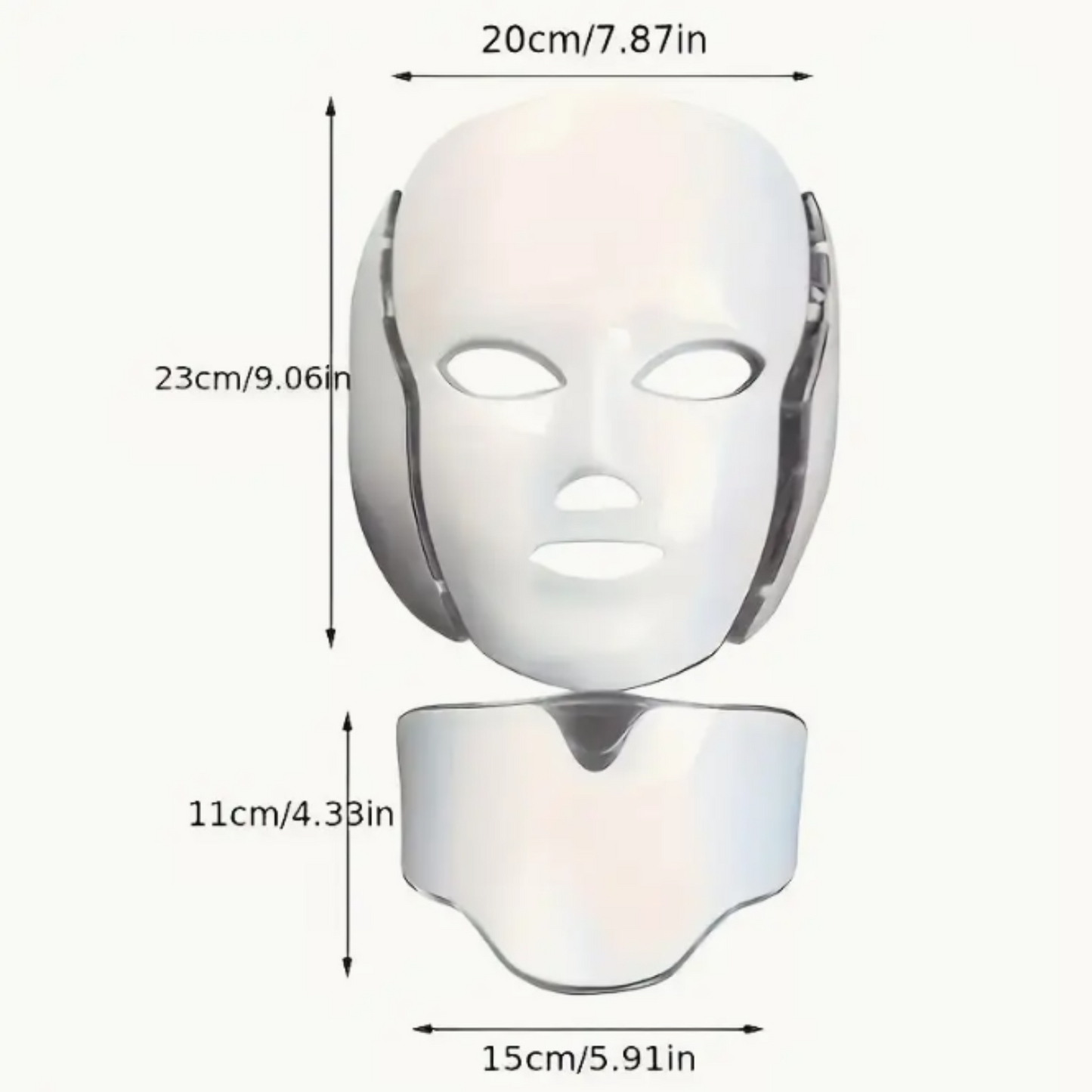 Mascara Facial Led Con Cuello Fotónica 7 Colores