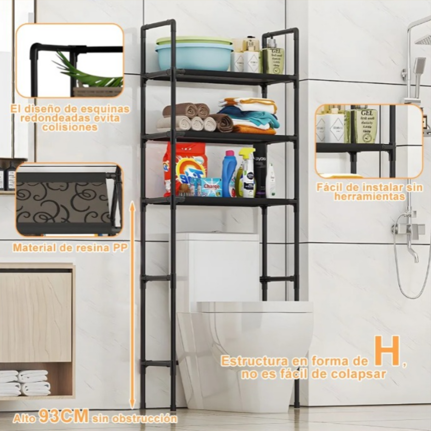 Mueble organizador de baño 3 niveles